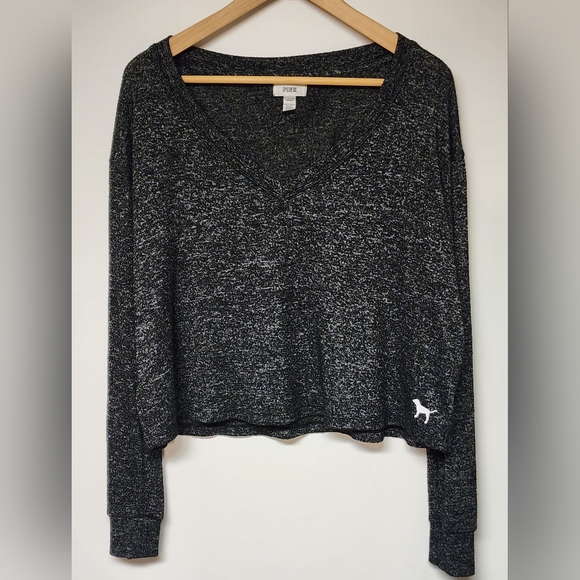 PINK Victoria's Secret Tops - Y2K PINK Victoria's Secret V Neck Heathered Grey Long Sleeve Xs Oversized Style